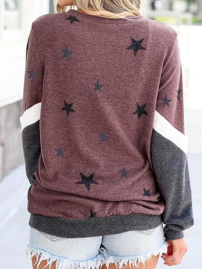 Women's Hoodies Round Neck Long Sleeve Star Print Sweatshirt - LuckyFash™