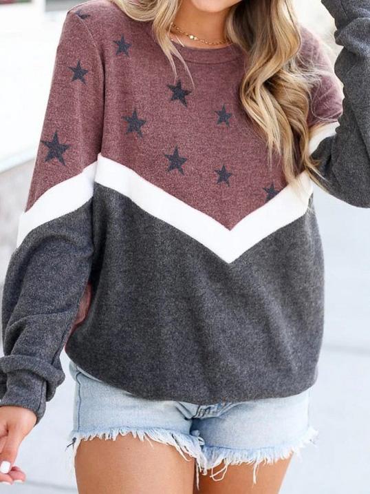 Women's Hoodies Round Neck Long Sleeve Star Print Sweatshirt - LuckyFash™
