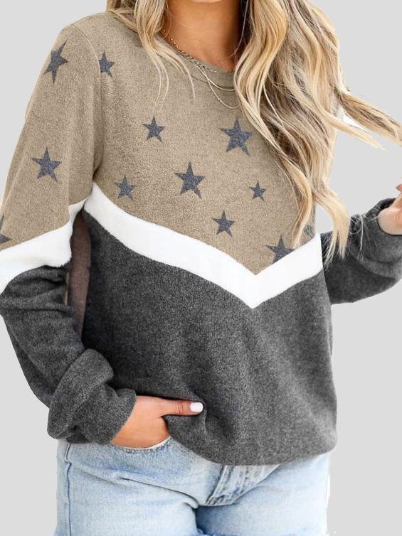 Women's Hoodies Round Neck Long Sleeve Star Print Sweatshirt - LuckyFash™