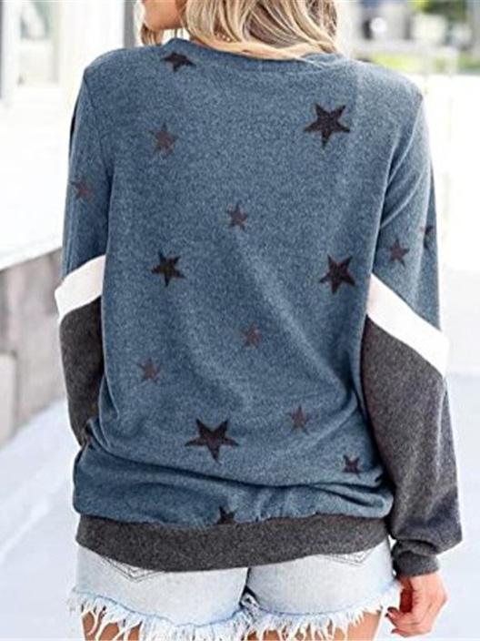 Women's Hoodies Round Neck Long Sleeve Star Print Sweatshirt - LuckyFash™
