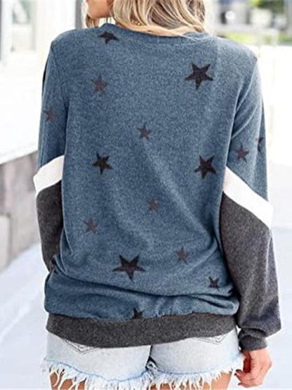 Women's Hoodies Round Neck Long Sleeve Star Print Sweatshirt - LuckyFash™