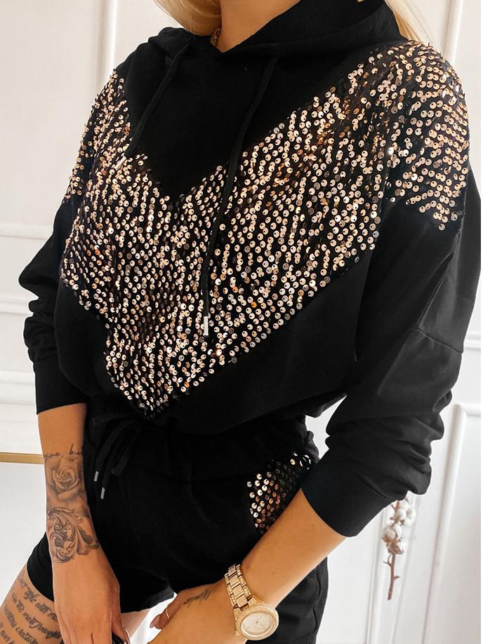 Women's Hoodies Sequin Contrast Pullover Drawstring Hoodie - LuckyFash™