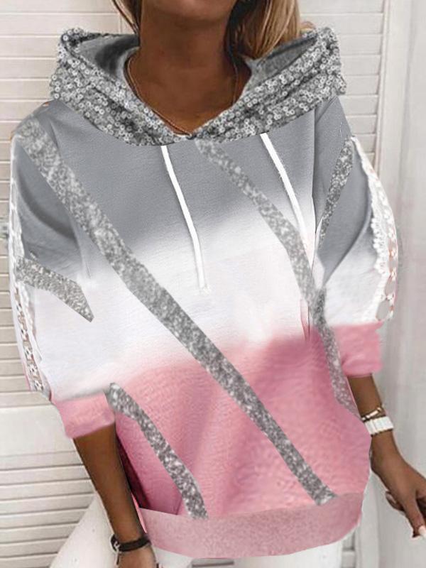 Women's Hoodies Sequin Print Drawstring Long Sleeve Hoody - LuckyFash™