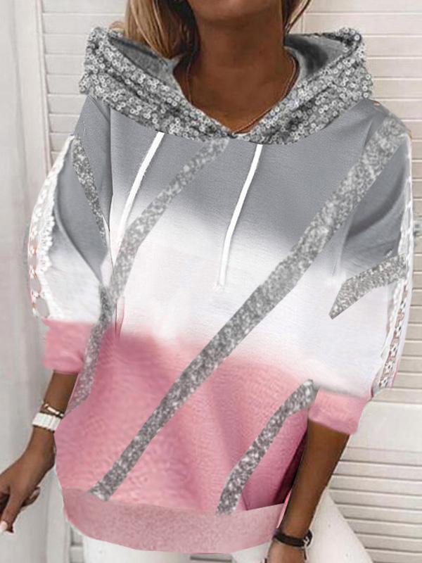 Women's Hoodies Sequin Print Drawstring Long Sleeve Hoody - LuckyFash™