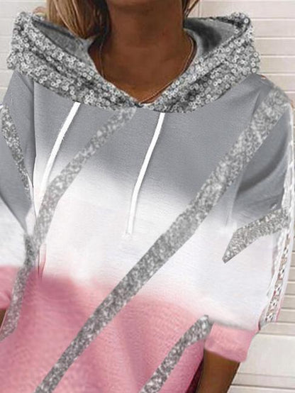 Women's Hoodies Sequin Print Drawstring Long Sleeve Hoody - LuckyFash™
