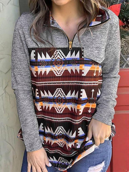 Women's Hoodies Simeia Print Zip Long Sleeve Hoodie - LuckyFash™