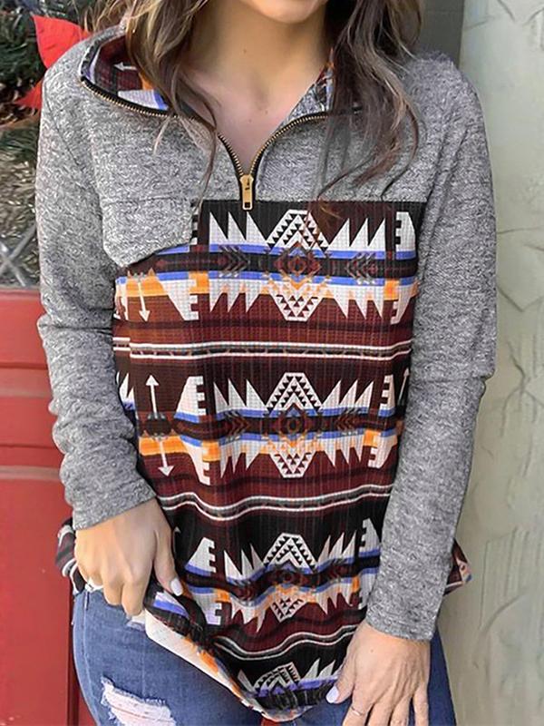 Women's Hoodies Simeia Print Zip Long Sleeve Hoodie - LuckyFash™