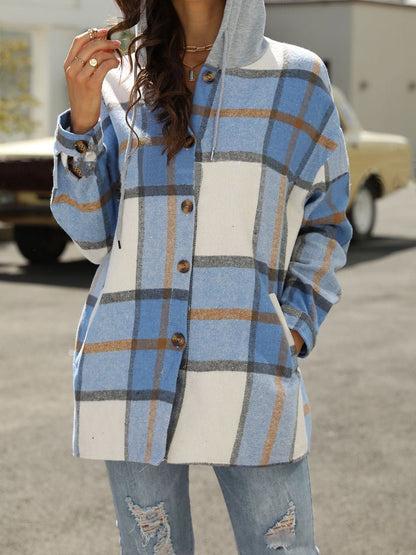 Women's Hoodies Single-Breasted Check Print Pocket Hoody - LuckyFash™