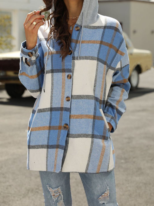 Women's Hoodies Single-Breasted Check Print Pocket Hoody - LuckyFash™