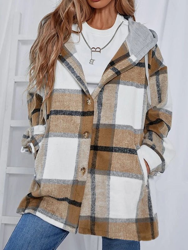 Women's Hoodies Single-Breasted Check Print Pocket Hoody - LuckyFash™