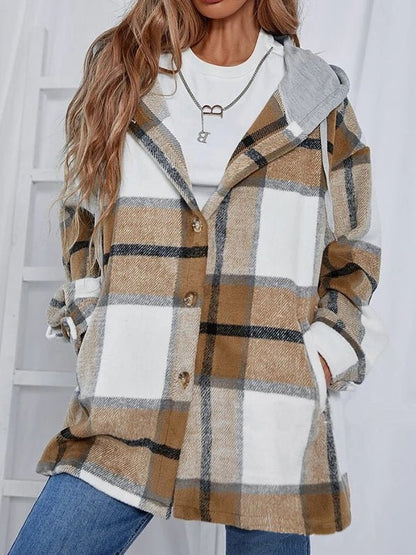 Women's Hoodies Single-Breasted Check Print Pocket Hoody - LuckyFash™