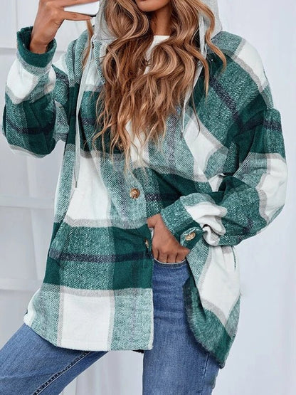 Women's Hoodies Single-Breasted Check Print Pocket Hoody - LuckyFash™