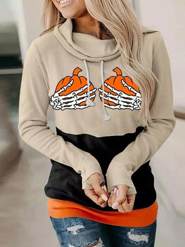 Women's Hoodies Skeleton Hand Pumpkin High Neck Long Sleeve Hoodies - LuckyFash™