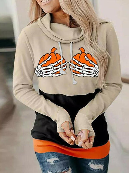Women's Hoodies Skeleton Hand Pumpkin High Neck Long Sleeve Hoodies - LuckyFash™