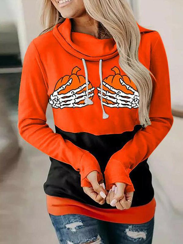 Women's Hoodies Skeleton Hand Pumpkin High Neck Long Sleeve Hoodies - LuckyFash™