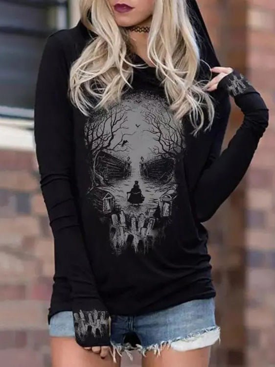 Women's Hoodies Skull Print Long Sleeve Hoodie - LuckyFash™