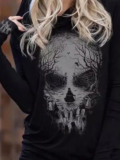 Women's Hoodies Skull Print Long Sleeve Hoodie - LuckyFash™
