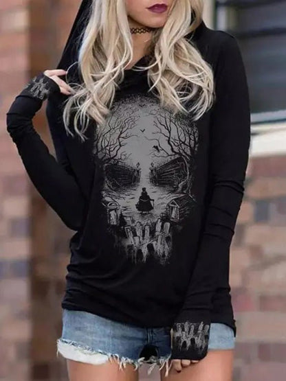 Women's Hoodies Skull Print Long Sleeve Hoodie - LuckyFash™