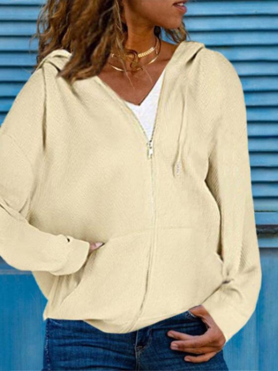 Women's Hoodies Slip-Pocket Zipper Solid Drawstring Cardigan Hoodie - LuckyFash™
