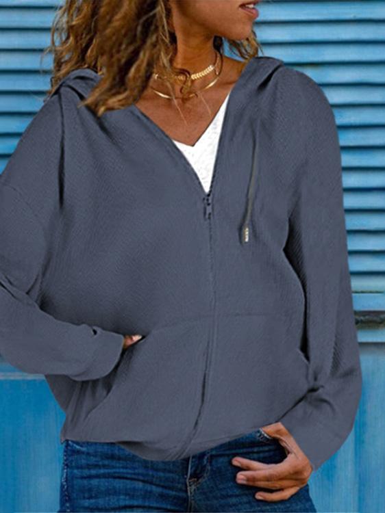 Women's Hoodies Slip-Pocket Zipper Solid Drawstring Cardigan Hoodie - LuckyFash™