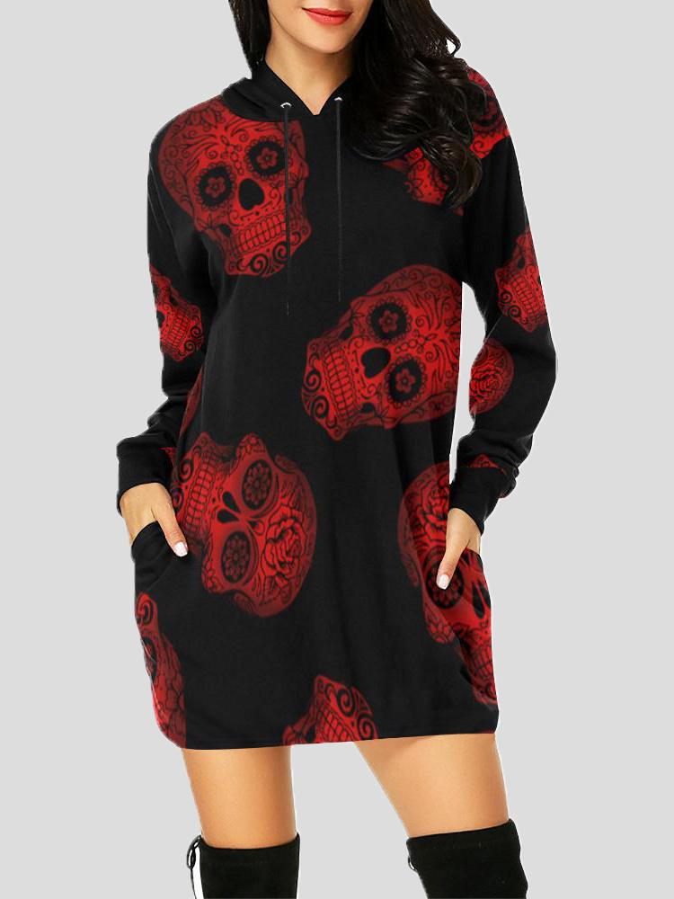 Women's Hoodies Small Skull Pocket Drawstring Long Sleeve Hooded - LuckyFash™