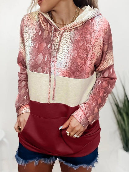 Women's Hoodies Snakeskin Panel Drawstring Pocket Hoodie - LuckyFash™