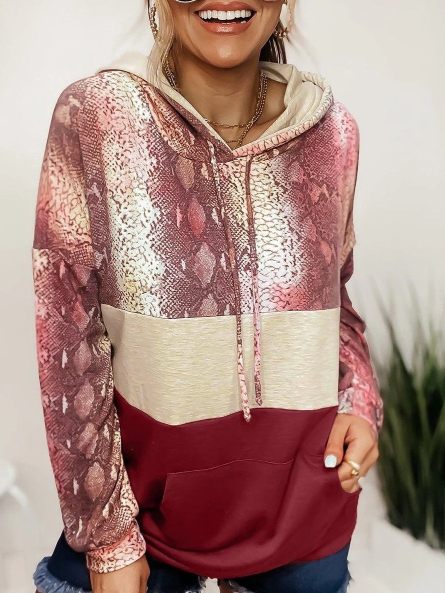 Women's Hoodies Snakeskin Panel Drawstring Pocket Hoodie - LuckyFash™