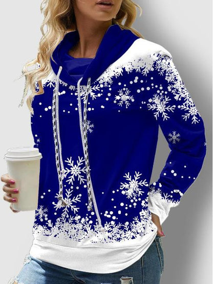 Women's Hoodies Snowflake Print Long Sleeve Double Drawstring Hoodie - LuckyFash™