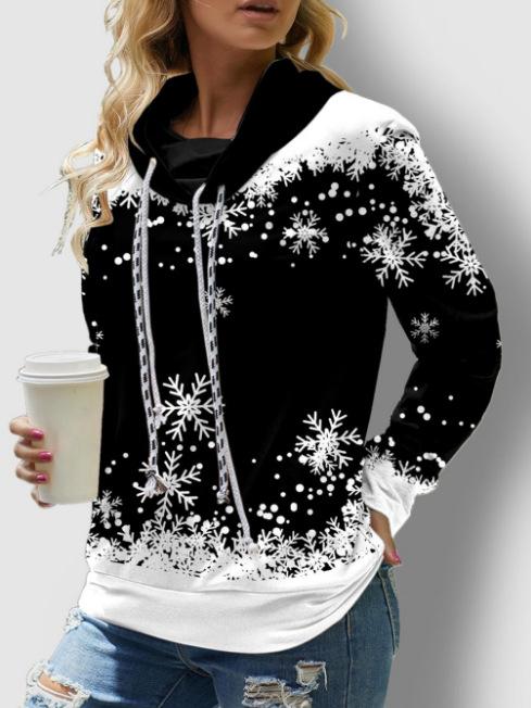 Women's Hoodies Snowflake Print Long Sleeve Double Drawstring Hoodie - LuckyFash™