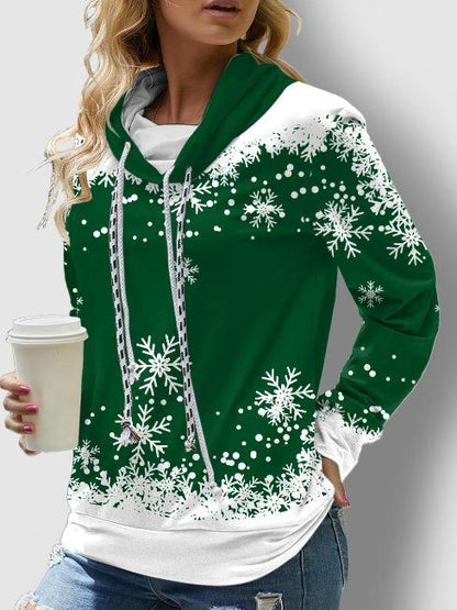 Women's Hoodies Snowflake Print Long Sleeve Double Drawstring Hoodie - LuckyFash™