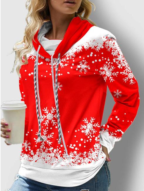Women's Hoodies Snowflake Print Long Sleeve Double Drawstring Hoodie - LuckyFash™