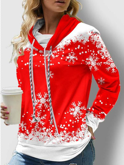 Women's Hoodies Snowflake Print Long Sleeve Double Drawstring Hoodie - LuckyFash™