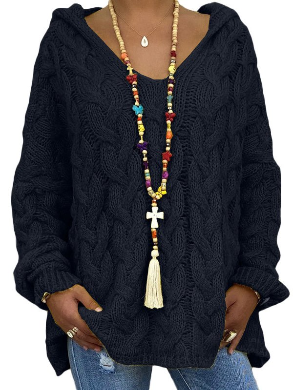 Hoodies Solid Color Twist Knitted Hoodie - LuckyFash™