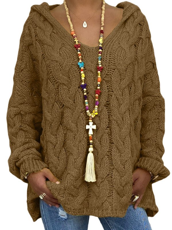 Hoodies Solid Color Twist Knitted Hoodie - LuckyFash™