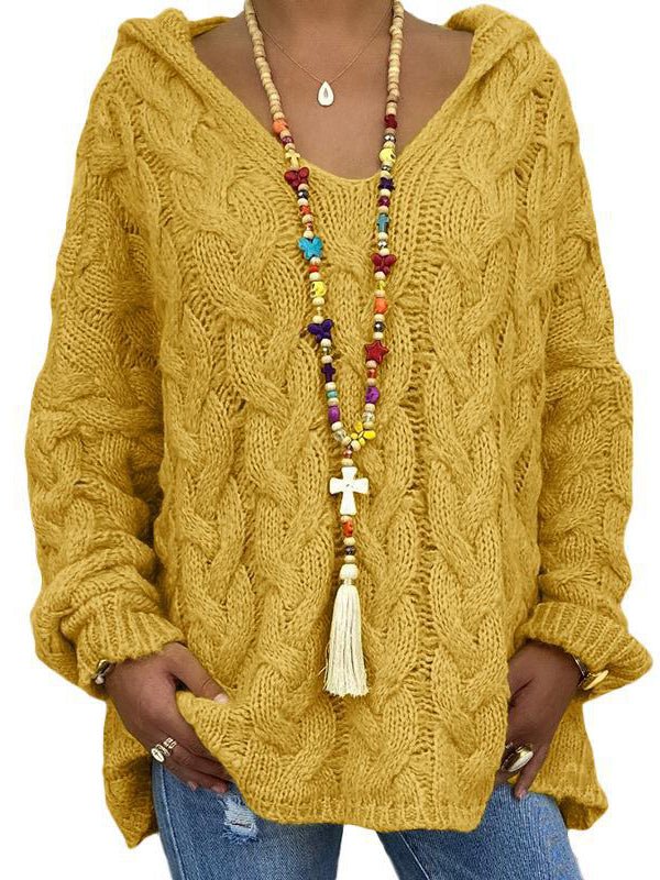 Hoodies Solid Color Twist Knitted Hoodie - LuckyFash™