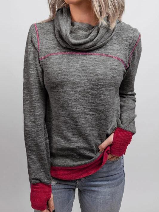 Women's Hoodies Solid High Neck Long Sleeve Finger Hoodie - LuckyFash™