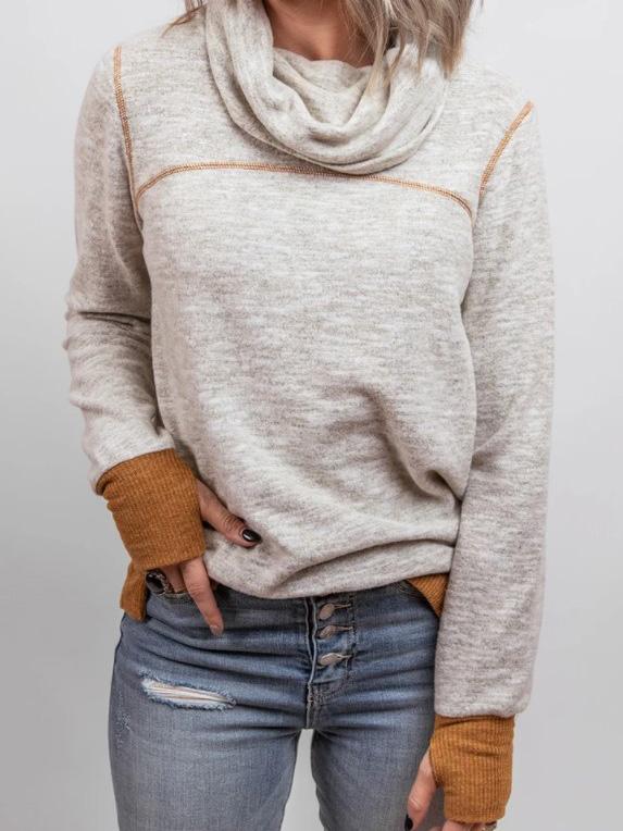 Women's Hoodies Solid High Neck Long Sleeve Finger Hoodie - LuckyFash™