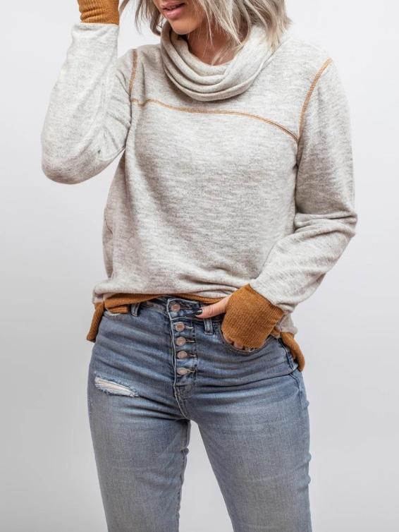 Women's Hoodies Solid High Neck Long Sleeve Finger Hoodie - LuckyFash™