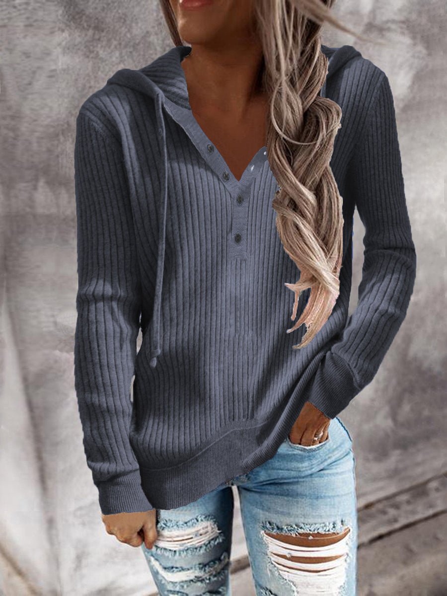 Women’s Hoodies Solid Knitted Stripe Open Collar Hoodie - LuckyFash™