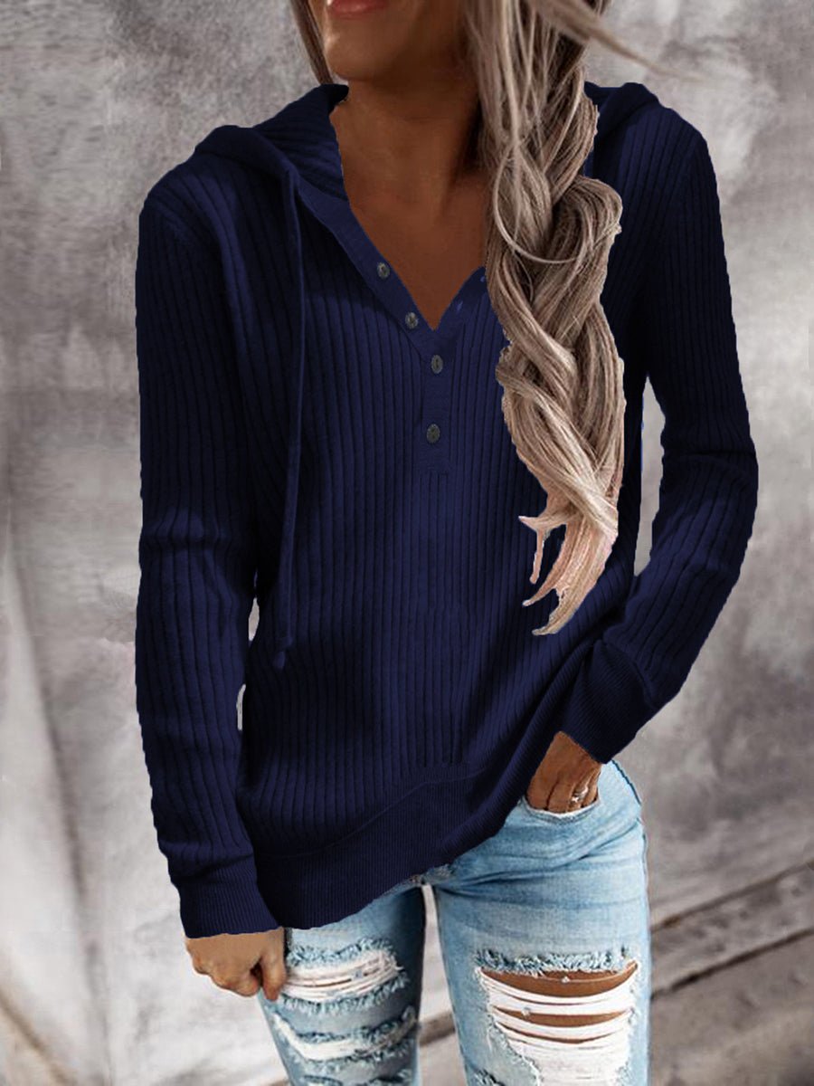 Women’s Hoodies Solid Knitted Stripe Open Collar Hoodie - LuckyFash™