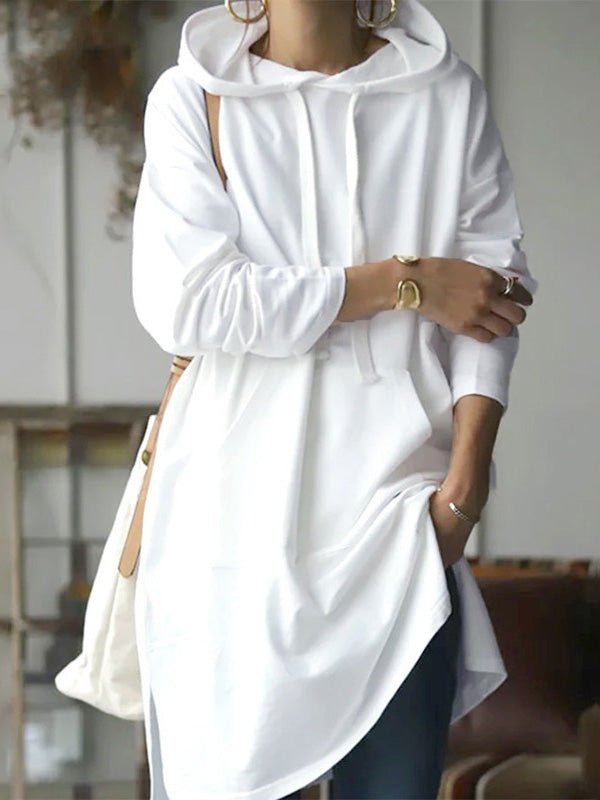 Women's Hoodies Solid Pocket Long Sleeve Slit Hoody - LuckyFash™