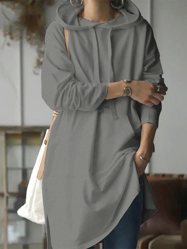 Women's Hoodies Solid Pocket Long Sleeve Slit Hoody - LuckyFash™