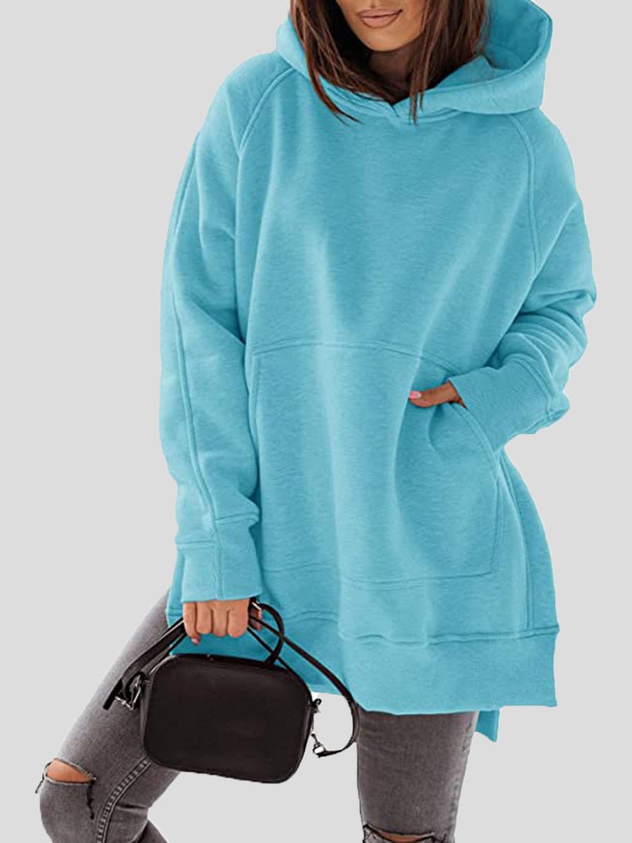 Women's Hoodies Solid Pocket Slit Long Sleeve Hoody - LuckyFash™