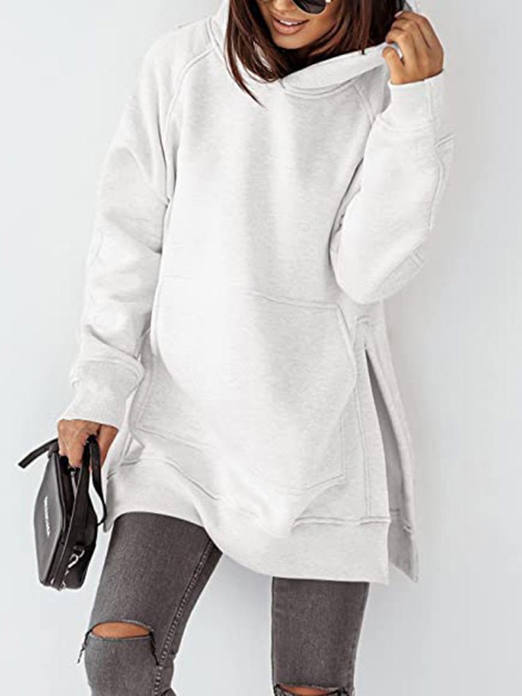 Women's Hoodies Solid Pocket Slit Long Sleeve Hoody - LuckyFash™