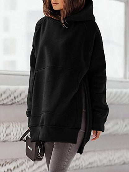 Women's Hoodies Solid Pocket Slit Long Sleeve Hoody - LuckyFash™