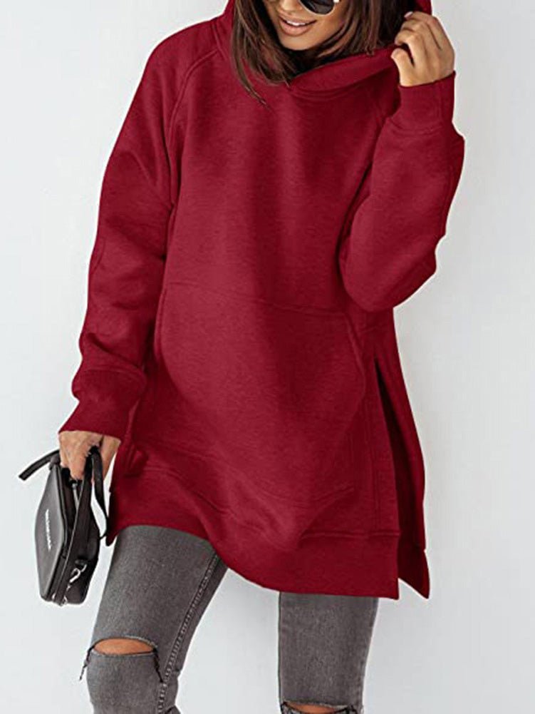 Women's Hoodies Solid Pocket Slit Long Sleeve Hoody - LuckyFash™