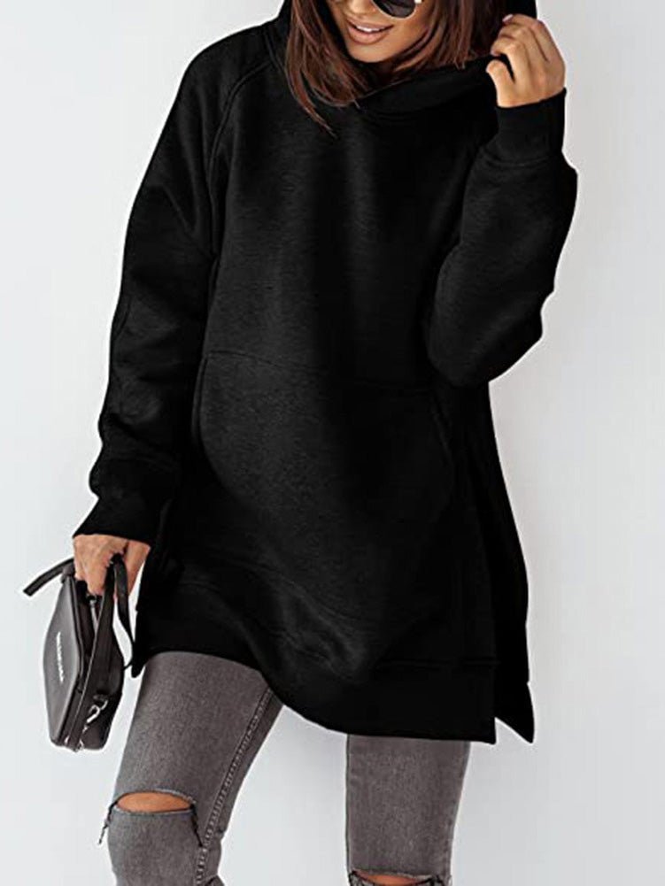 Women's Hoodies Solid Pocket Slit Long Sleeve Hoody - LuckyFash™