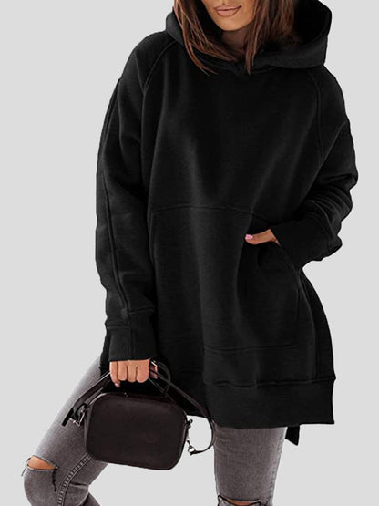 Women's Hoodies Solid Pocket Slit Long Sleeve Hoody - LuckyFash™
