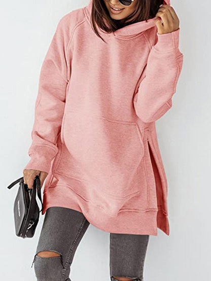 Women's Hoodies Solid Pocket Slit Long Sleeve Hoody - LuckyFash™