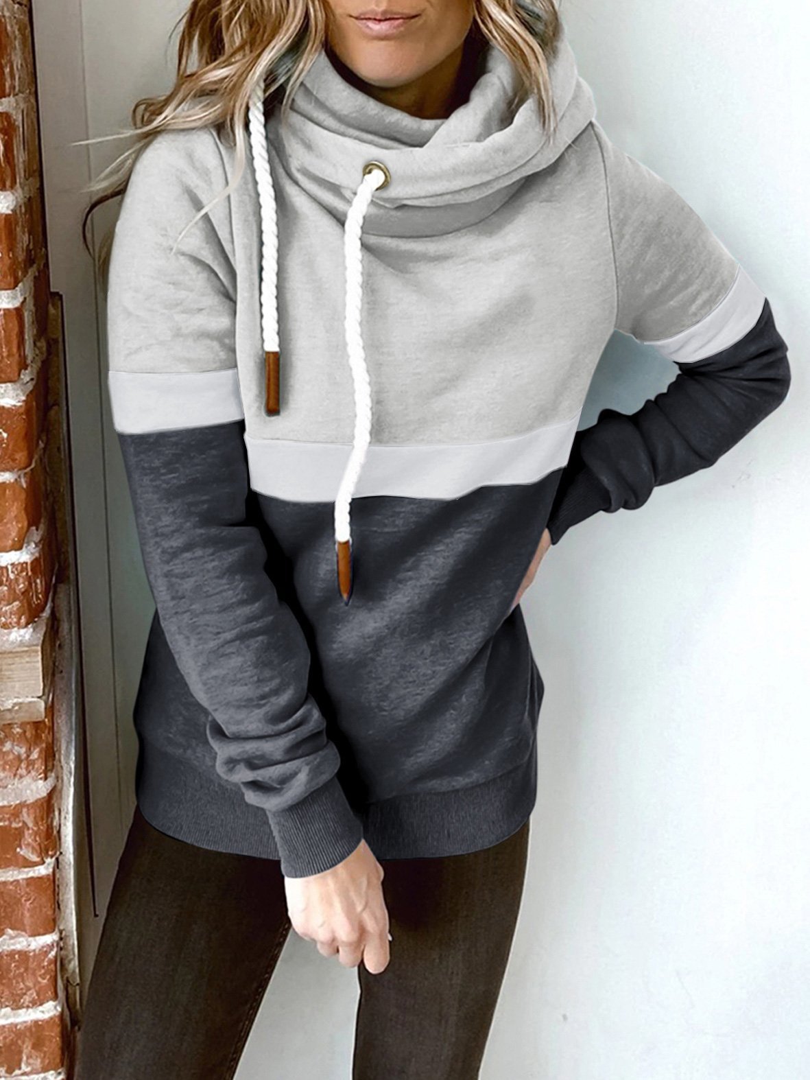Hoodies Solid Stitching Casual High Neck Hoodie - LuckyFash™